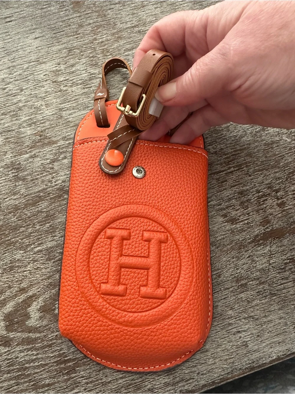 Pebbled Leather Phone Crossbody in Orange